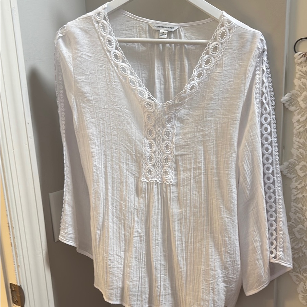 Christopher & Banks White Embellished Relaxed Blouse